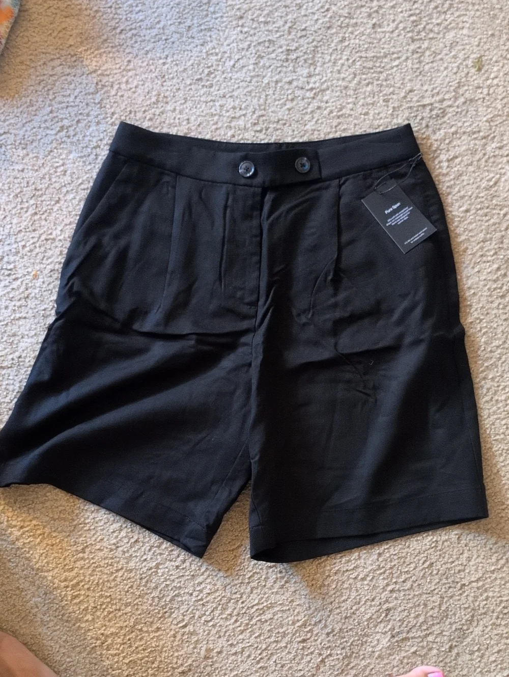 LOFT Versa Black High-Rise Pleated Bermuda Shorts
